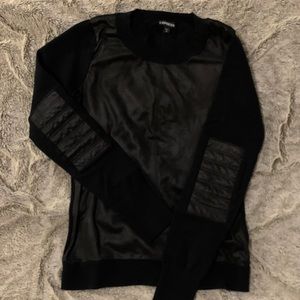 Faux leather/fine knit sweater